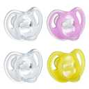 Tommee Tippee Ultra-Light Silicone Pacifier, 6-18 Months, Symmetrical One-Piece Design, BPA-Free Silicone Binkies, Clear/Pink/Yellow, Pack of 4
