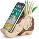 Pen Pencil Holder with Phone Stand, COOLBROS Resin elephant Shaped Pen Container Cell Phone Stand Carving Brush Scissor Holder Desk Organizer Decoration for Office Desk Home Decorative (Retro Brown)