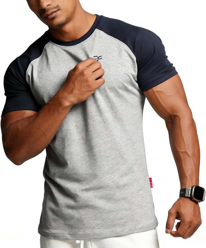 Casual Short Sleeve Crew Neck Classic Wicking Breathable Fitness Muscle Athletic T Shirts Men (Gray, XXXL)