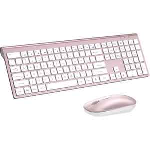 Wireless Keyboard and Mouse Combo, Full Size Keyboard and Mouse, Long Battery Life, Optical Mouse, 2.4G Lag-Free Cordless Mice Keyboard Set Ultra Slim Design for Computer, Laptop, PC, Windows (Rose Gold white)
