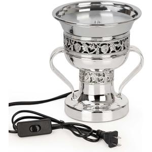 Electric Incense Burner, Arabian Style Electric Incense Holder, Middle Eastern Tabletop Decorative Censer for Yoga Spa Home Office Christian Church Decor, US Plug (Silver)
