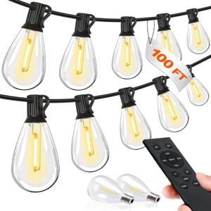 Tenmiro 100FT LED Outdoor String Lights with Remote, 35+ 1 Shatterproof Bulbs Waterproof and Dimmable Patio Lights for Porch, Garden, Backyard, Deck, Balcony, Hanging Lighting Decor