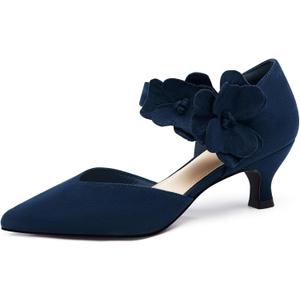 Coutgo Womens Low Kitten Heels Dressy Shoes Comfortable Closed Toe Flower Slip on Formal Party Dance Heeled Pumps, size 6.5