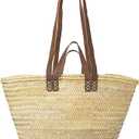 FRENCH MARKET BASKET with double flat leather handles, straw bag, beach bag, basket bag, shopping basket,with handle