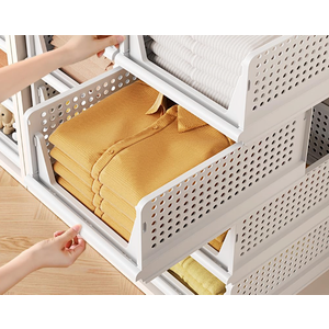 Closet Organizer System, Stackable Plastic Clothes Storage Basket, Stackable, Foldable Organizer for Wardrobe Clothes Organizer Suitable for Bedrooms Bathrooms Kitchen Living Rooms 