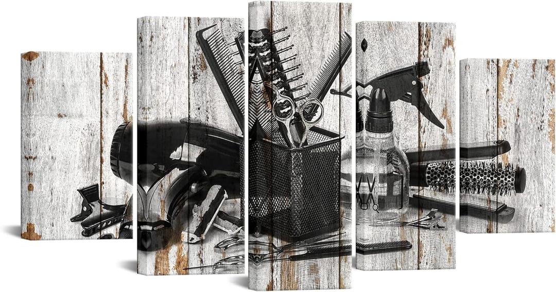 Conipit Hair Salon Pictures Wall Decor Barbershop Tools Wall Art Hair Salon Canvas Art Framed Ready to Hang Large 5 Pieces