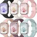 6 Pack Sport Bands Compatible with Apple Watch Bands 38mm 40mm 41mm 42mm 44mm 45mm 46mm 49mm for Women Men, Soft Wristband Silicone Sport Strap for iWatch Bands Series 11 10 9 8 7 6 5 4 3 2 1 Ultra SE (Black/ Starlight/ Pink Sand/ Milk Tea/ Smoke Violet/ Succulent)