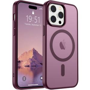 SUPFINE Magnetic for iPhone 14 Pro Case (Compatible with MagSafe) (Military Grade Drop Protection) Slim Translucent Matte Shockproof with Anti-Fingerprint Phone Case,Wine Red