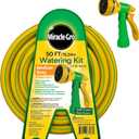Miracle-Gro 50 ft. Garden Hose Watering Kit 3/8 in. Watering Hose with Adjustable Nozzle and Included Plastic Hose Reel Ideal for Patios, Small Outdoor Spaces, Lawn and Garden Use
