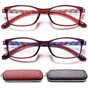 EYEURL Blue Light Blocking Readers for Women - 2 Pair Ladies Computer Reading Glasses +1.25 Stylish Rectangular Frames Blue Ray Eyeglasses (Purple+Red)