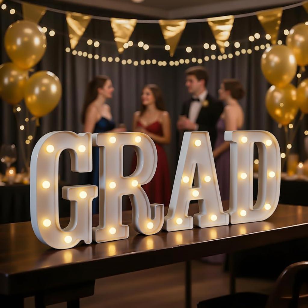 Grad Light Up Letters GRAD Sign for 2026 Graduation Party Decorations, Lighted Marquee Letters for Kindergarten Preschool High School College Grad Party Decor, Table Desk Wall Photo Booth Use