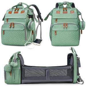Astro alan Baby Diaper Bag with Changing Station, Waterproof Diaper Bag Backpack for Moms Dads with USB Charging Port, Baby Shower Gifts, Large Capacity diaper backpack, Pale Green