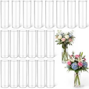 Molain 20 Pcs Plastic Small Cylinder Vases, 7" Tall x 2.1" Diameter Cylinder Vase for Centerpieces MultiUse Flower Vase Bulk Small Clear Flower Container for Wedding Bridal Shower Birthday Living Room