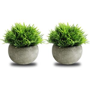 THE BLOOM TIMES 2 Pcs Small Fake Plants for Home Decor Indoor, Artificial Faux Potted Greenery for House Office Decorations
