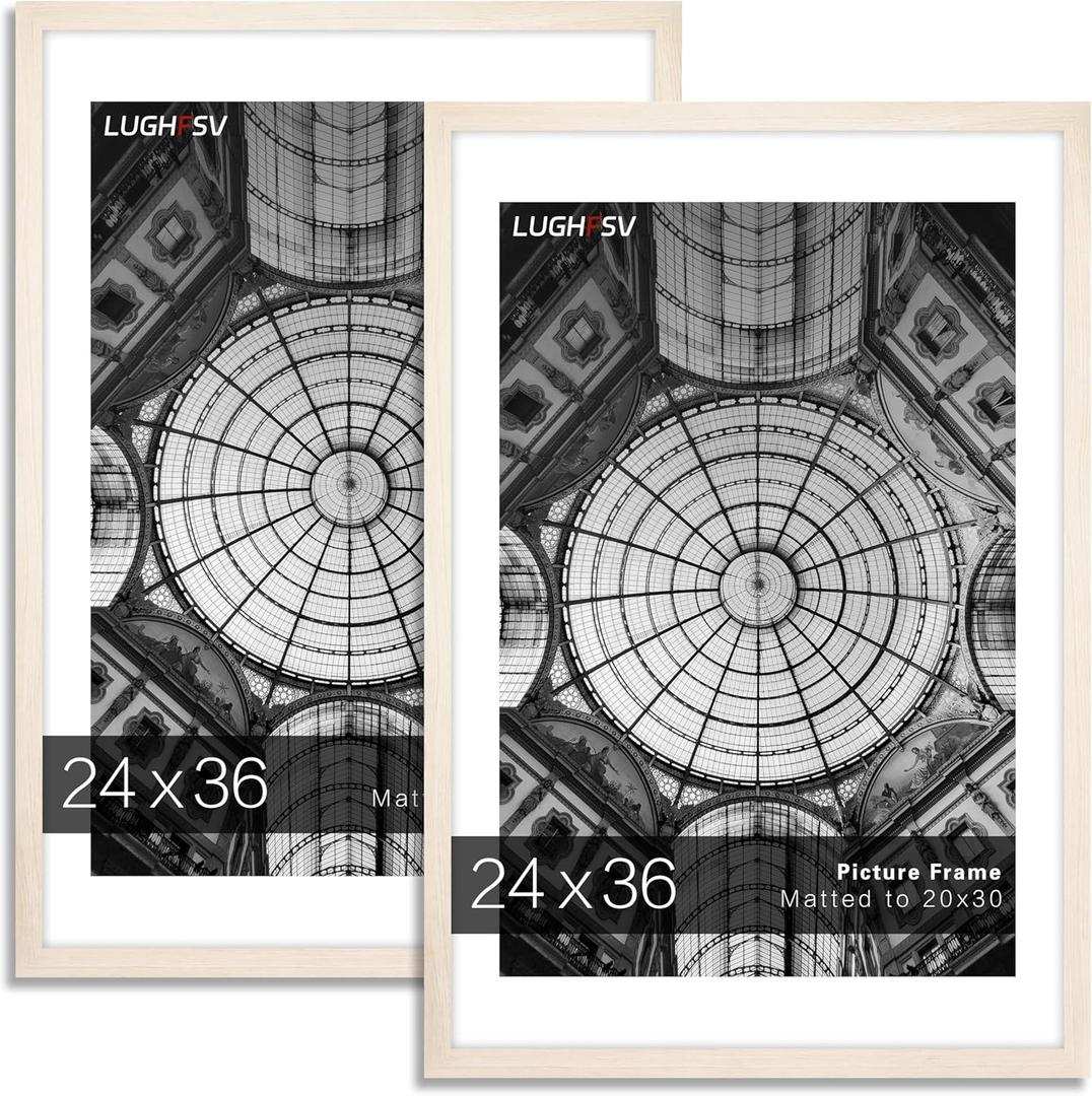 24x36 Large Picture Frame for Wall, Vertical or Horizontal Wall Hanging Large Poster Frame for Photo and Posters, Poster Frame 20x30 with Mat 24x36 Without Mat (Natural)