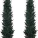 HAIHONG 5FT Artificial Cedar Topiary Trees,Faux Cedar Tree Potted Plant in Nursery Planter,Fake Plant Fake Shrubs for Outdoor Indoor Front Porch Garden Decor(Set of 2)