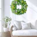 18" Green Berry Eucalyptus Leaf Wreath, Artificial Spring And Summer Wreath With Pink Purple Cones And Pomegranate Fruit Decorations Your Front Door And Windows, Suitable For Indoor And Outdoor