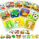 Benresive Wooden Toddler Puzzles, Montessori Toys for 1 2 3 Year Old Boys, Toys for 1 2 3 Year Old Boy Birthday Gifts, 12 Pack Vehicle Toddler Learning Educational Puzzles