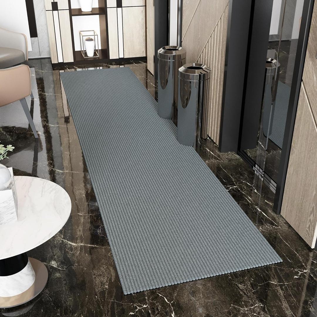 Ottomanson 2'7" x 11' Hallway Runner with Scraper Pile - Extra Durable Non-Slip Rug Mat for Indoor & Outdoor Use - Ideal for Kitchen, Entryway & Garage - High-Traffic Carpet, Gray (Grey)