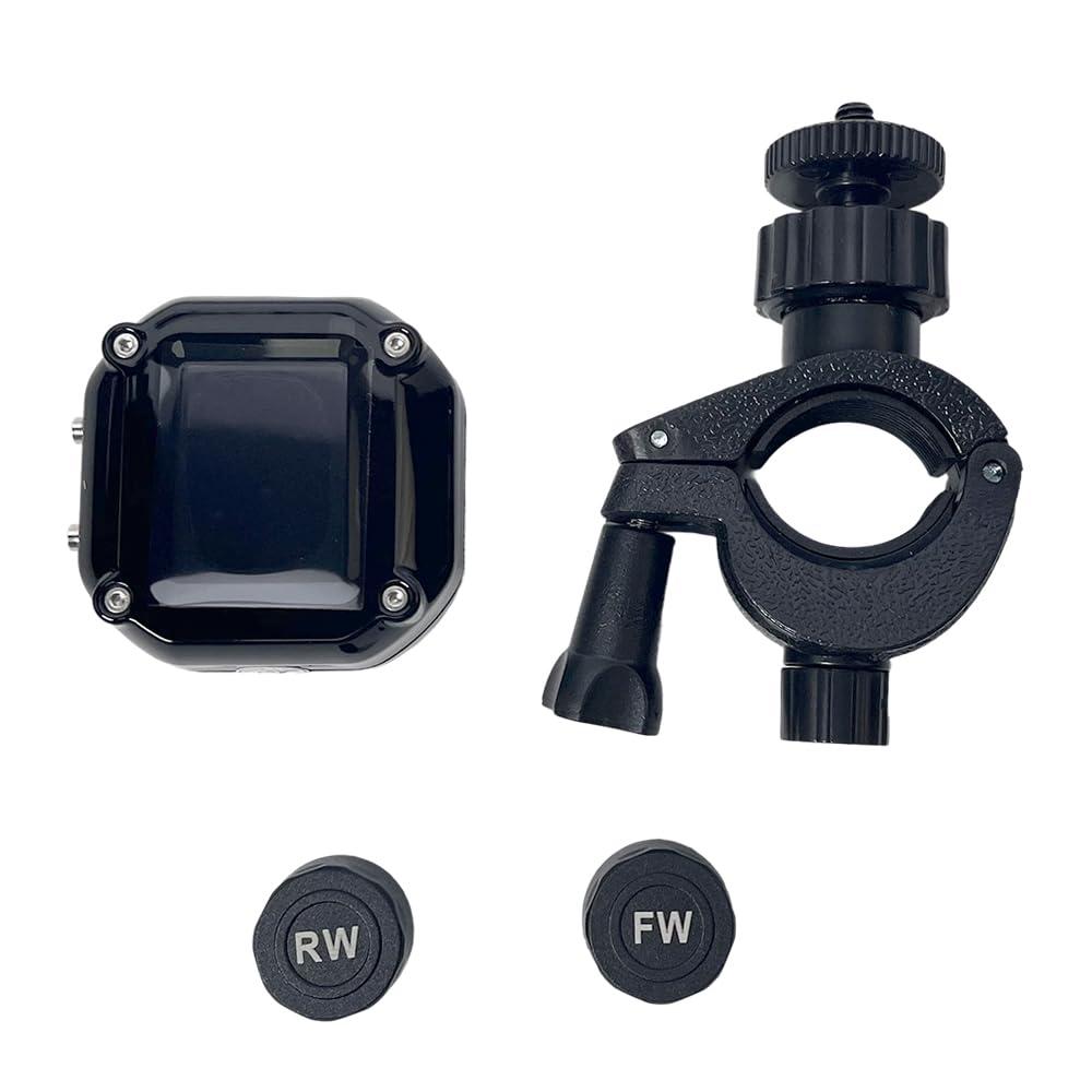 Motorcycle TPMS, Tire Pressure Monitoring System for Motorcycles with LCD Display & 2 External Sensors, Wireless, Waterproof, Real-Time Pressure/Temperature Alarm, Universal Fit
