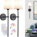 Battery Operated Wall Sconces Set of 2, Wireless Wall Sconce Rechargeable Wall Lights with Remote & Timer, 13 Colors Wall Sconces Battery Powered Dimmable Wall Lamps Wall Decor for Bedroom Living Room