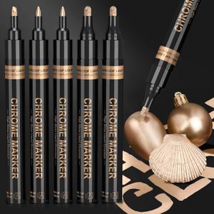 Art Liquid Copper Chrome Markers, KERIFI Reflective Gloss Metallic Chrome Marker Set, Unique Bronze Mirror Marker Permanent, Touch Up Repair Paint Pen for Model Rock Metal Glass Plastic (5pack, 1-3mm) (Copper)