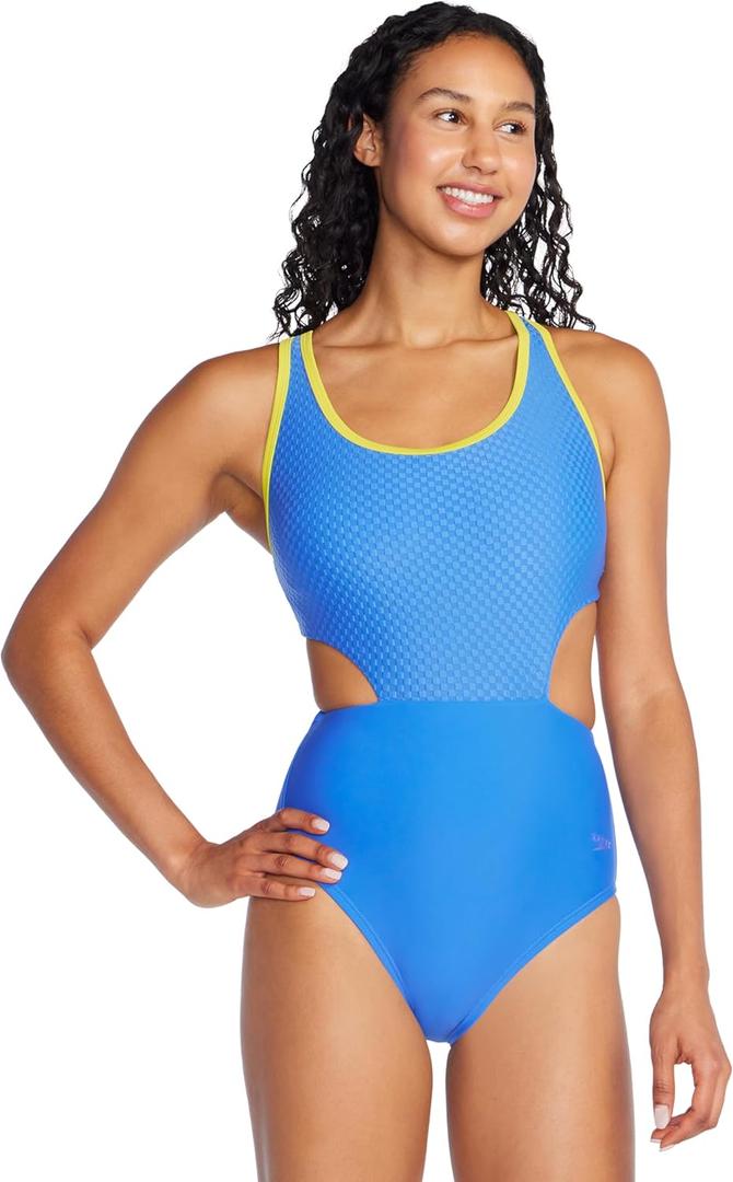 Speedo Women's Swimsuit One Piece Racerback Cut Out (10, Jacquard Sevres Blue)