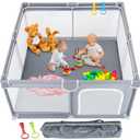Todale 5050 Baby Playpen - Safe Baby Gate, Toddler, Infant & Crib, Play Pen - Portable Floor Playpen for Babies and Toddlers, Anti-Slip Base & Breathable Mesh, Enclosed Play Yard, Gray (50x50x27 Inch (Pack of 1), Grey)