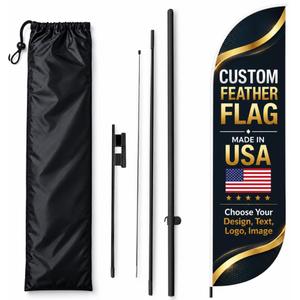 Custom Feather Flag by BCB Print, Text or Logo, 11.5x2.5 FT Single-Sided HD Print, Optional Add-On 15 FT Pole Kit & Ground Spike, Made in USA, Fast Delivery