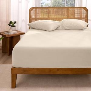 Bare Home 100% Organic Cotton Jersey Fitted Sheet - Queen Size - Ultra Soft - Deep Pocket Fitted Sheet - 100% Cotton - Ring Spun Yarns (Queen, Sand)