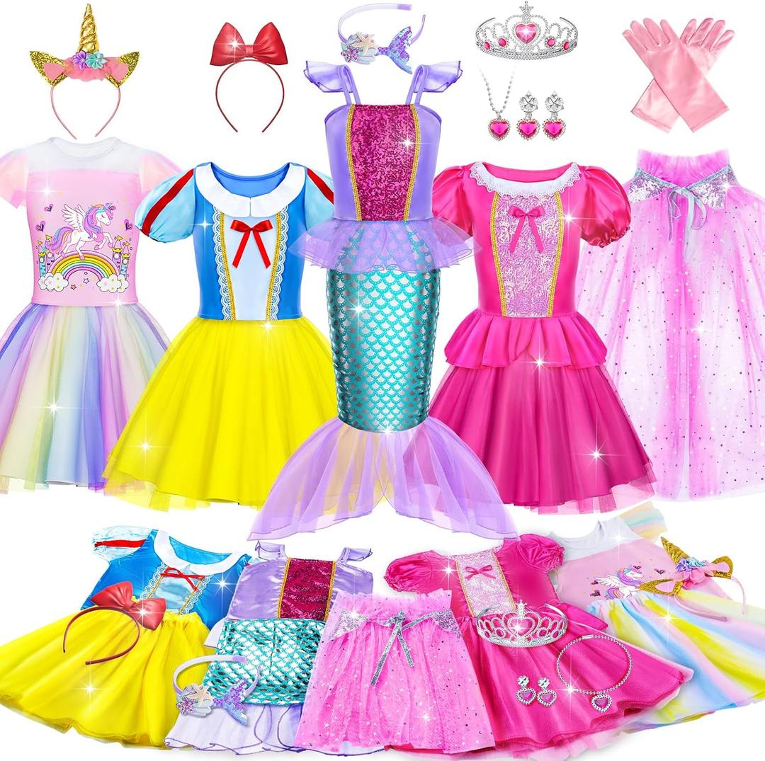 Princess Dress Up for Girls - Dress up Clothes for Toddler Girl,Role Play Costume Princess Toys Christmas Birthday Gifts Set for Age 3-8 Year Old (Red)