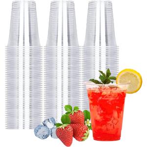 TashiBox 100 Count - 16 Ounce Plastic Cups, Ice Coffee Cups To Go - Crystal Clear PET Party Cups
