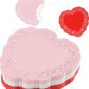 600PCS Heart Doilies 10 Inches Lace Paper Doilies Valentine's Heart Red Pink White Heart Shaped Paper Doily for Valentines Tableware Food Cakes Desserts Papers Placemats