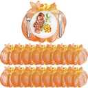 Fall Thanksgiving Pumpkin Placemats Set of 15 Autumn Harvest Table Mats Washable Vinyl Heat Resistant Non-Slip Round Placemat for Fall Halloween Thanksgiving Farmhouse Party Kitchen Table Decor
