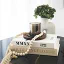 Chicooan 4-in-1 Decorative Books Set, Coffee Table Books Decor, 2 Linen Fake Book Boxes with Wood Tray, Bead Garland for Decoration, Bookshelf Boho Neutral Aesthetic Decor