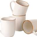 famiware Tempus Coffee Mugs Set of 4, 14 oz Cup Set, Stoneware Mugs with Handle for Coffee, Tea, Cocoa, Milk, Cappuccino, Microwave Safe - Antique White