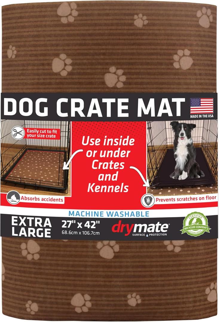 Drymate Dog Crate Mat Liner, Absorbs Urine, Waterproof, Non-Slip, Washable Puppy Pee Pad for Kennel Training - Use Under Pet Cage to Protect Floors, Thin Cut to Fit Design (USA Made) (Brown)(27"x42")