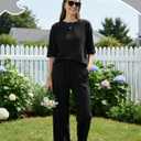 PATPAT Lounge Sets for Women Short Sleeve Pajama Set Soft Comfy Elastic Pjs 2 Piece Loungewear Outfits with Pockets (Black, M)