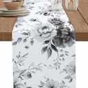 Watercolor Ink Flowers Table Runner Dresser Scarves,13x60In Non-Slip Table Dress Scarf Abstract Color Gradient Floral Kitchen Dinner Tables Decor for Dining Room/Banquet/Party Black White Grey