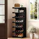 7-Tier Bamboo Shoe Rack, Vertical Narrow Shoe Rack for Small Space, Free Standing Shoe Rack for Entryway, Vertical Shoe Organizer Tower for Narrow Closet, Hallway, 19.5 inches x 9.2 inches x 39 inches
