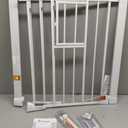 COMOMY Auto Close Baby Gate with Cat Door, 29.5"-40.5" Extra Wide Dog Gate for House Doorways Stairs, Pressure Mounted Easy Walk Thru Pet Gate, Includes 4 Wall Cups and 2 Extension Pieces, White