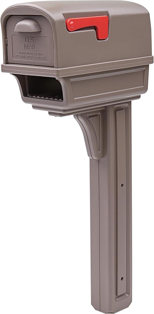 Architectural Mailboxes Gentry Rust-Proof Plastic Post Mounted Mail Box for Outside with Post, Mocha, Large Curbside Mailbox, USPS Approved for Residential Delivery