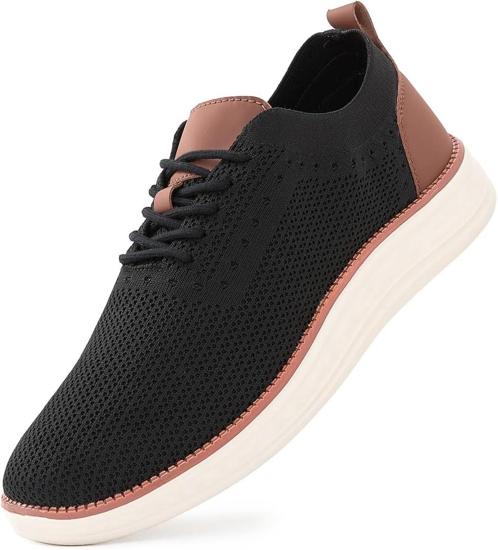 Men's Fashion Dress Sneakers Casual Walking Shoes Business Oxfords Comfortable Breathable Lightweight Tennis Zapatos para Hombre (11.5, Black-brown)