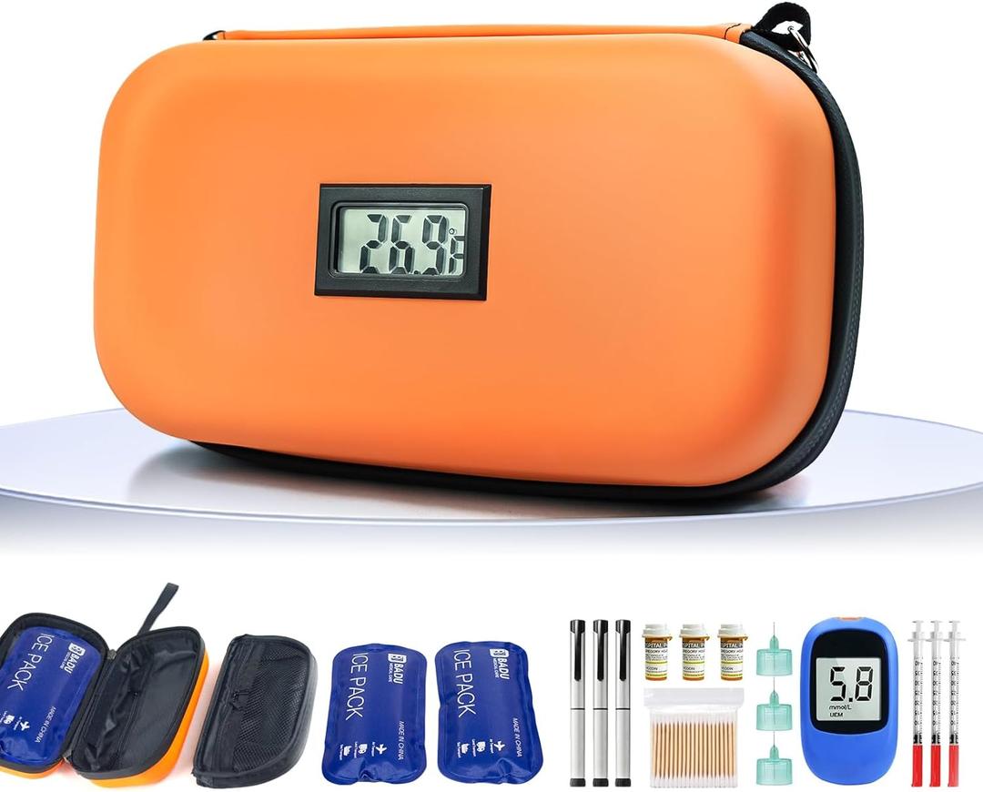 TSA Approved Insulin Cooler Travel Case Medication Cooler for Travel with Temperature Display Diabetic Medication Organizer Medical Travel Cooler Bag with 2 Ice Pack (Orange)
