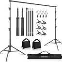 10.2x10Ft Heavy Duty Backdrop Stand, MSKIRA Adjustable Backdrop Support System Kit, Photoshoot Background Stand for Parties, Advertising Display with 6 Clamps, 4 Clips, 2 Sandbags, Carry Bag