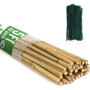SWANGSA 40 Pack Bamboo Stakes for Plant 5 Feet(57.5inch), Bamboo Sticks Plant Support Garden Stakes Poles with 200pcs Twist Ties for Tomatoes, Beans, Potted Plants, Indoor and Outdoor Climbing Plants