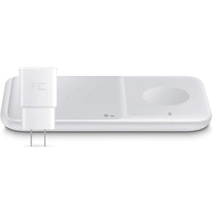 SAMSUNG 9W Wireless Charger Duo w/ USB C Cable, Charge 2 Devices at Once, Cordless Super Fast Charging Pad for Galaxy Phones and Devices, 2021, US Version, White