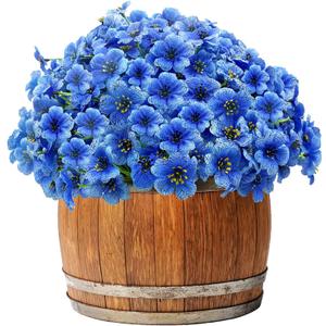 20 Bundles Artificial Flowers for Outdoors, UV Resistant Fake Flowers with Plastic Plants, Silk Faux Flowers for Outdoor Planters, Fake Realistic Flowers Window Box Front Porch Hanging Basket Decor-Blue