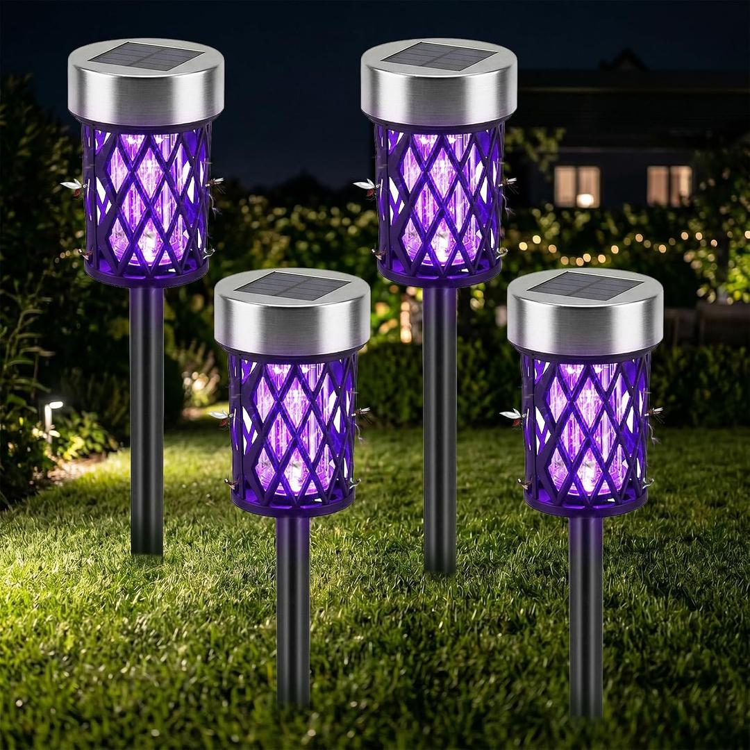 4 Pack Solar Bug Zapper Outdoor Waterproof Mosquito Repellent Outdoor Patio Mosquito Trap & Killer for Moths, Gnats, Flies, Small Flying Insect, Solar Powered Fly Zapper for Garden, Patio, Backyard
