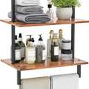 Wall Mounted Towel Rack for Bathroom, Bath Storage Holder 3-Tier Steel Wood Towel Shelf with Bar, Rustic Brown